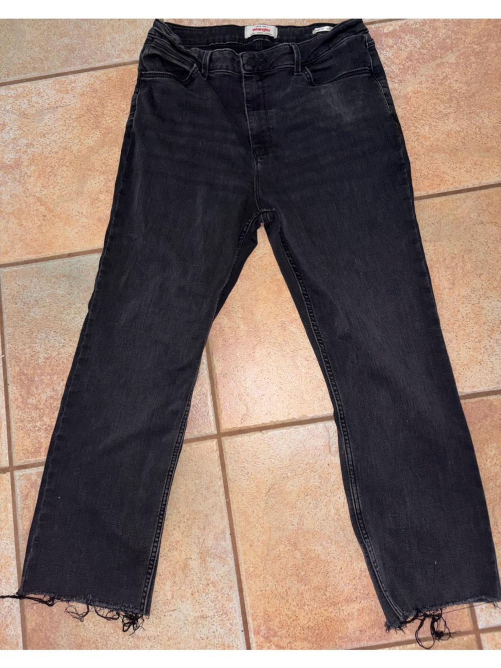 Wrangler Black Straight-Leg Jeans with Frayed Hem